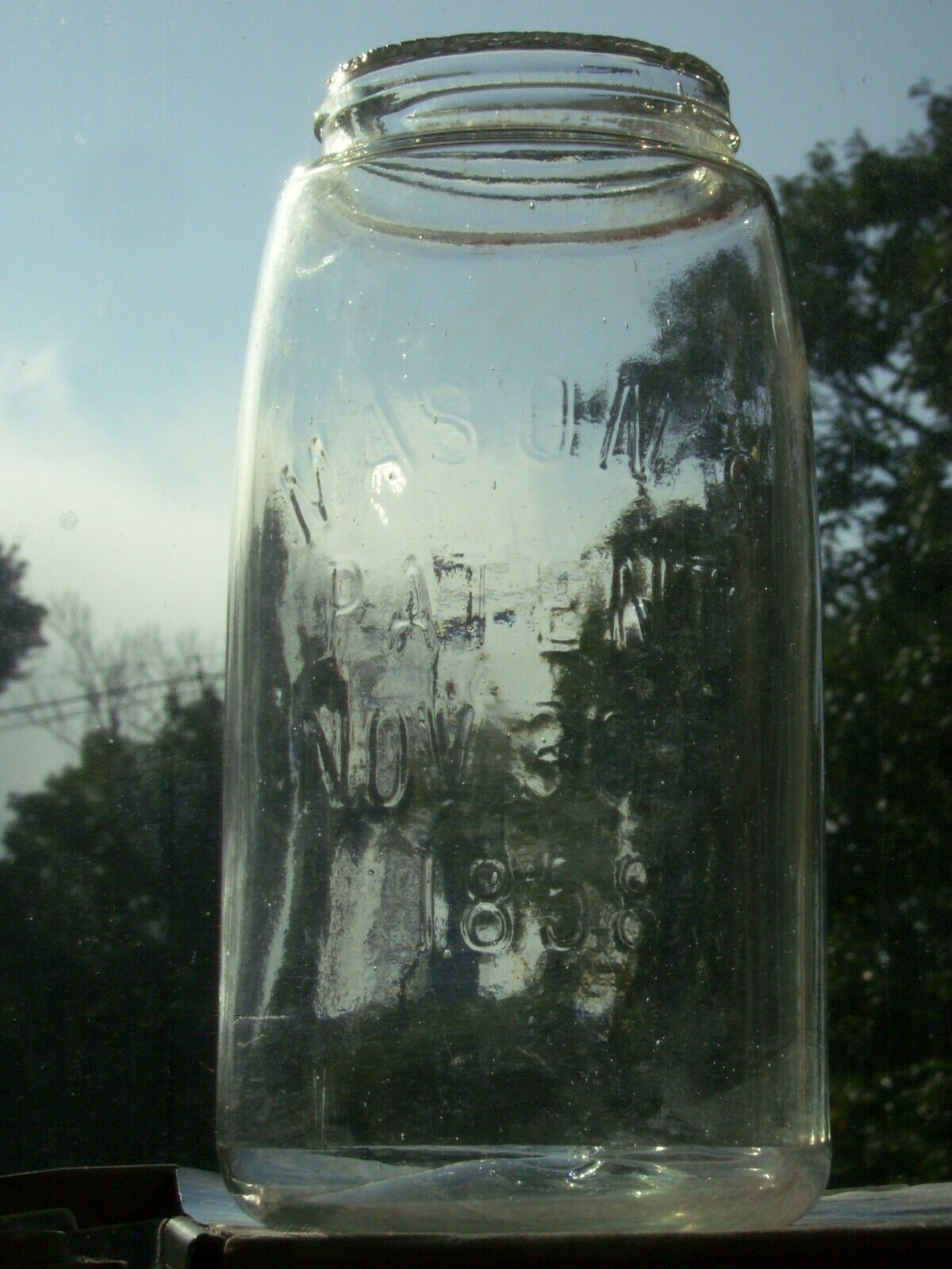Clear Ground Lip 1 Qt. Mason's Patent Nov. 30th 1858 Canning Jar. No Zinc Lid