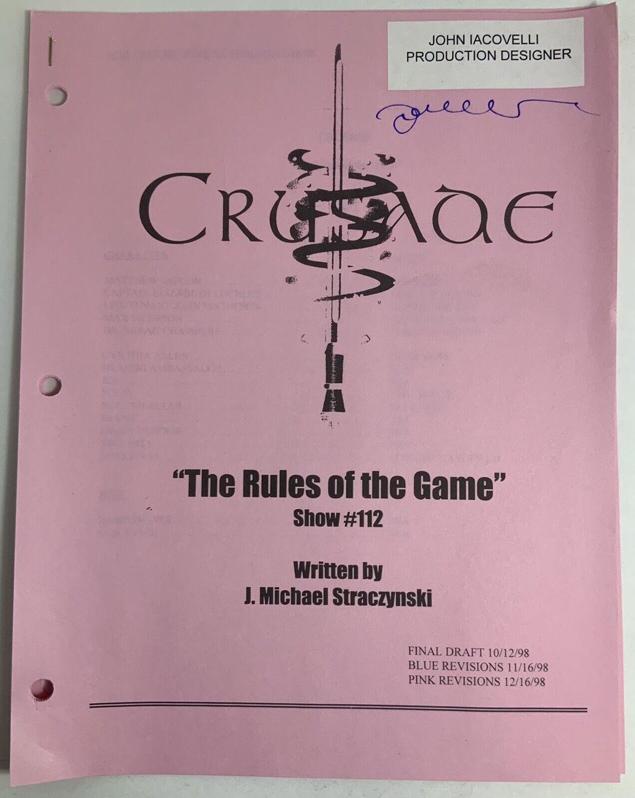 Babylon 5 Crusade The Rules Of The Game Show#112 Signed Pink Revisions Script