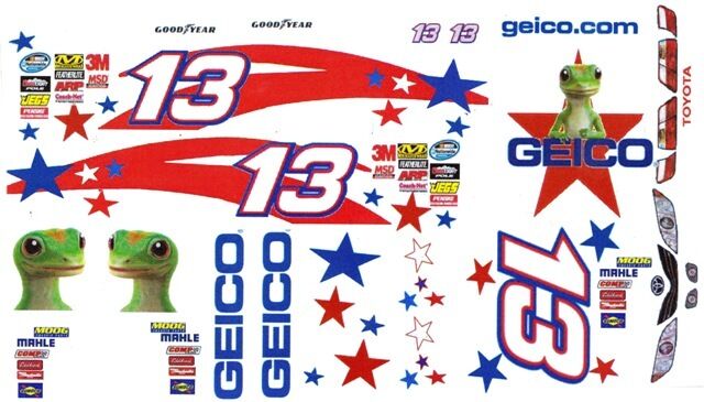 #13 CASEY MEARS GEICO TOYOTA 2012 1/64th HO Scale Waterslide Decals