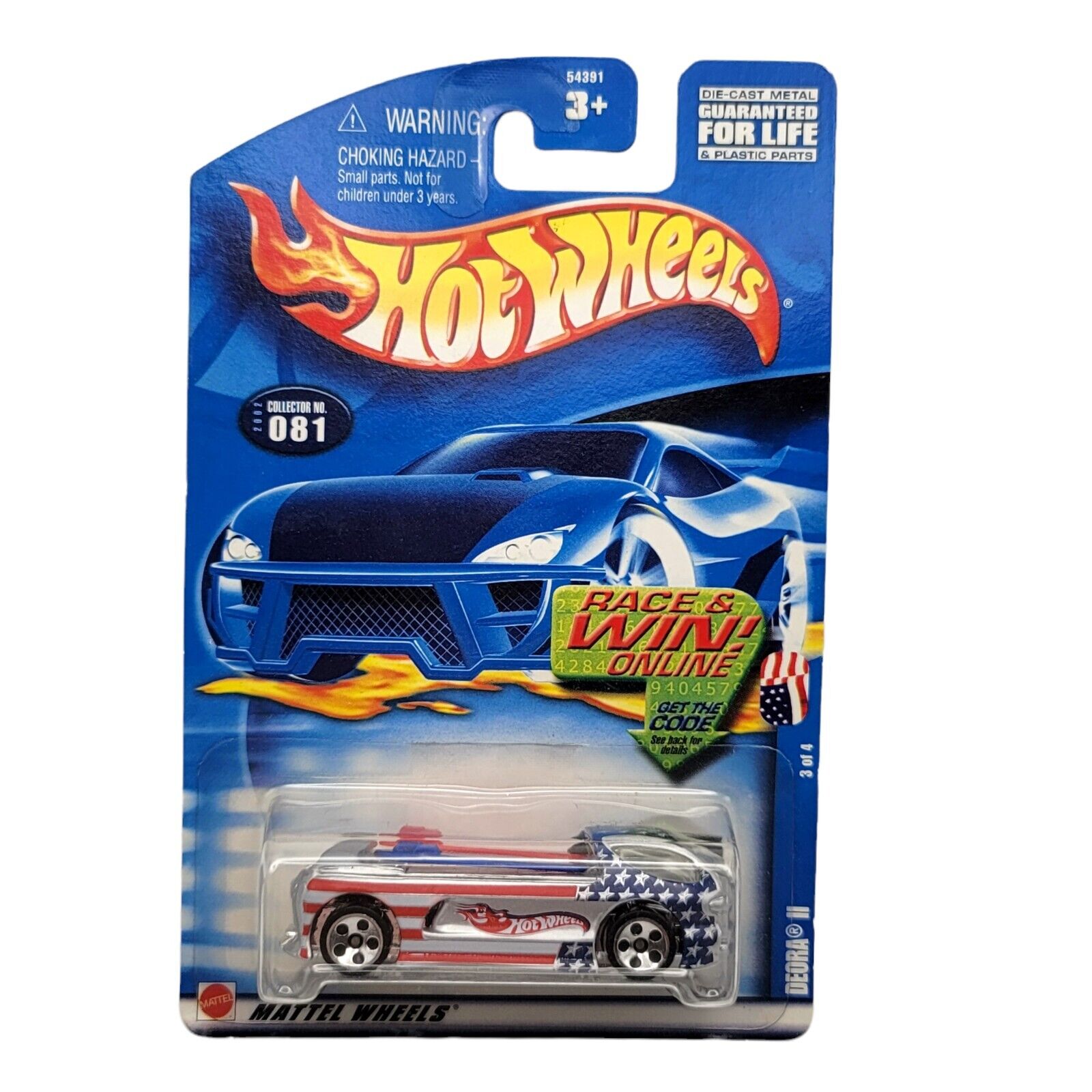 Hot Wheels Car Deora II Red White Blue Flag 1999 3/4 081 Mattel 1:64