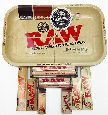 Raw Rolling Paper King & 1.25 1 1/4 Size Combo Tray+papers+tips+rolling Machine