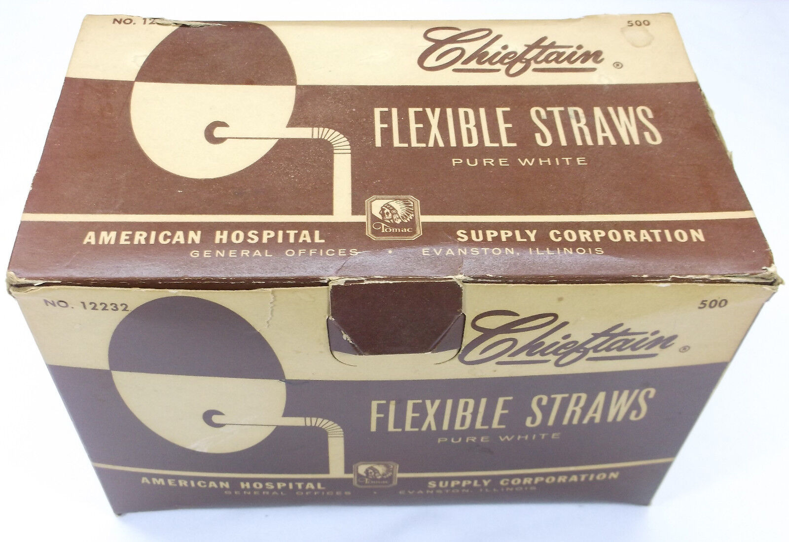 Vtg Full Box Of 500 American Hospital Supply Chieftain Hot Cold Flexible Straws