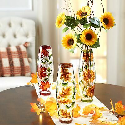 Lighted Handpainted Vase - Crackle Glass Flute Vase for Flowers