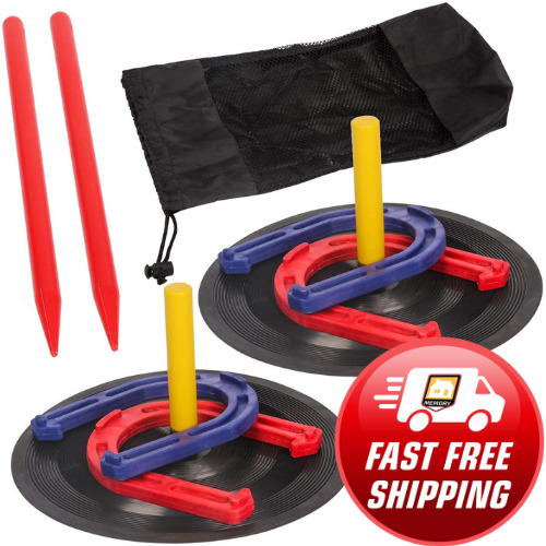 Indoor/outdoor Rubber Horseshoe Game Set For Adults And Kids Backyard Lawn Games