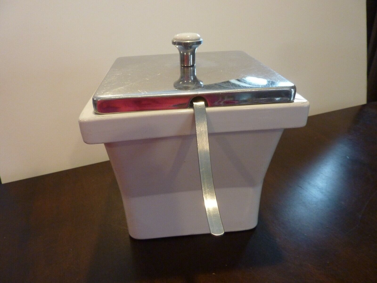 Hall Porcelain Raspberry Syrup Drug Store Dispenser - Stainless Cover And Ladle