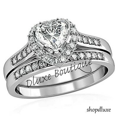 1.75 Ct Heart Shape Cz Wedding & Engagement Ring Set Women's Size 5,6,7,8,9,10