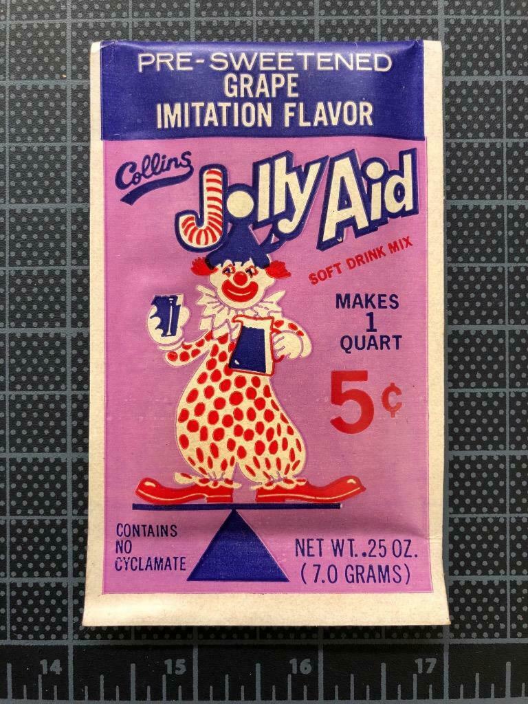 1960's JOLLY AID SOFT DRINK Pack Grape Flavor MIP Old Store Stock NOS kool-aid !