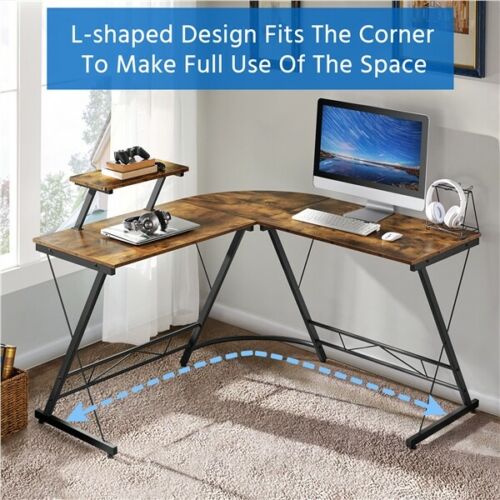 L-shaped Computer Desk Corner Desk Writing Pc Workstation With Monitor Stand