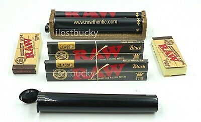 AUTHENTIC RAW BLACK ROLLING PAPER KING SIZE BUNDLE ROLLER+PAPERS+TIPS+Tube