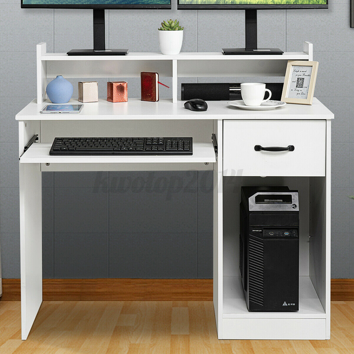 Office Gaming Computer Desk With Drawer & Keyboard Tray Laptop Table Workstation