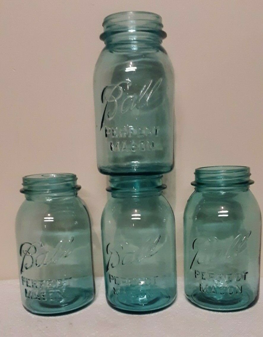 Lot Of 4 Vintage Quart Blue Ball Perfect Mason Canning Jars 1923-1933
