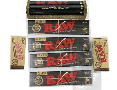 Raw Bundle 7 Items Black King Size Raw Rolling Papers+2raw Tips+raw 110mm Roller