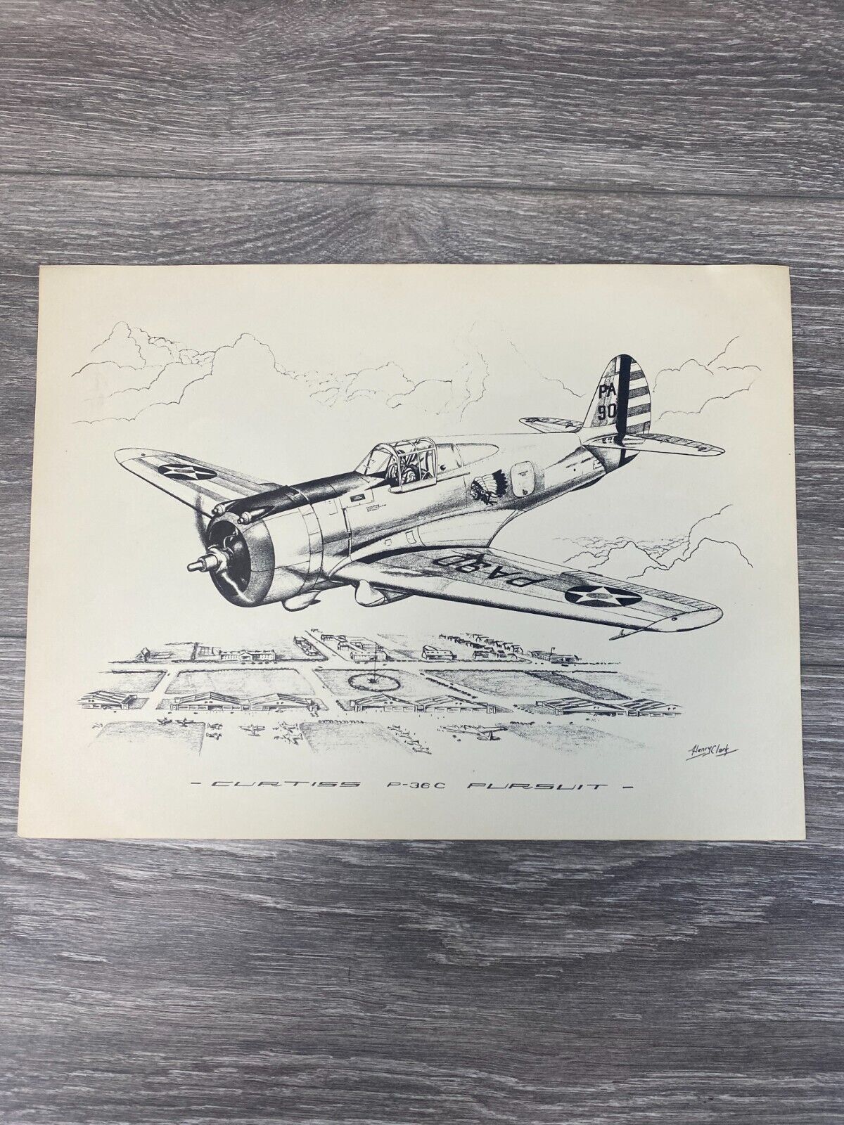 Henry Clark Art Print Curtiss Pursuit P-36C 12 x 9 Print